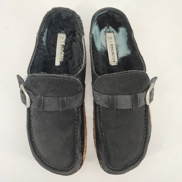 Birkenstock Woman’s Buckley Shearling Black Suede Moccasin Mule Clogs Size 8 US - Picture 4 of 8